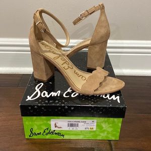 Sam Edelman Odila, Caramel Suede Heeled Sandal. Brand New in Box.